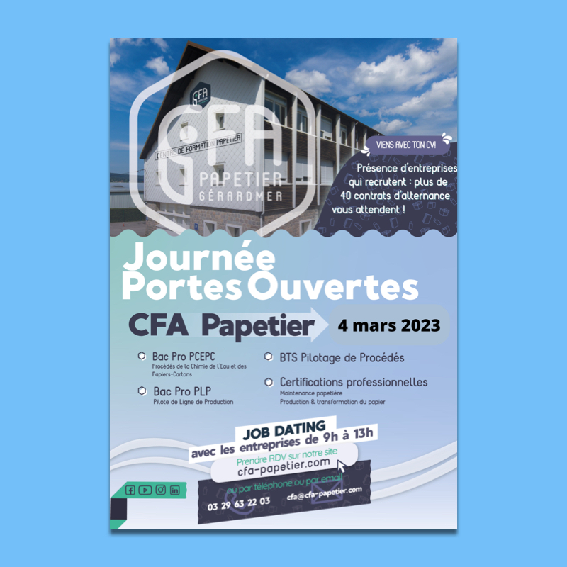 Blue Paper sera présent aux portes-ouvertes du CFA Papetier le 4 mars 2023